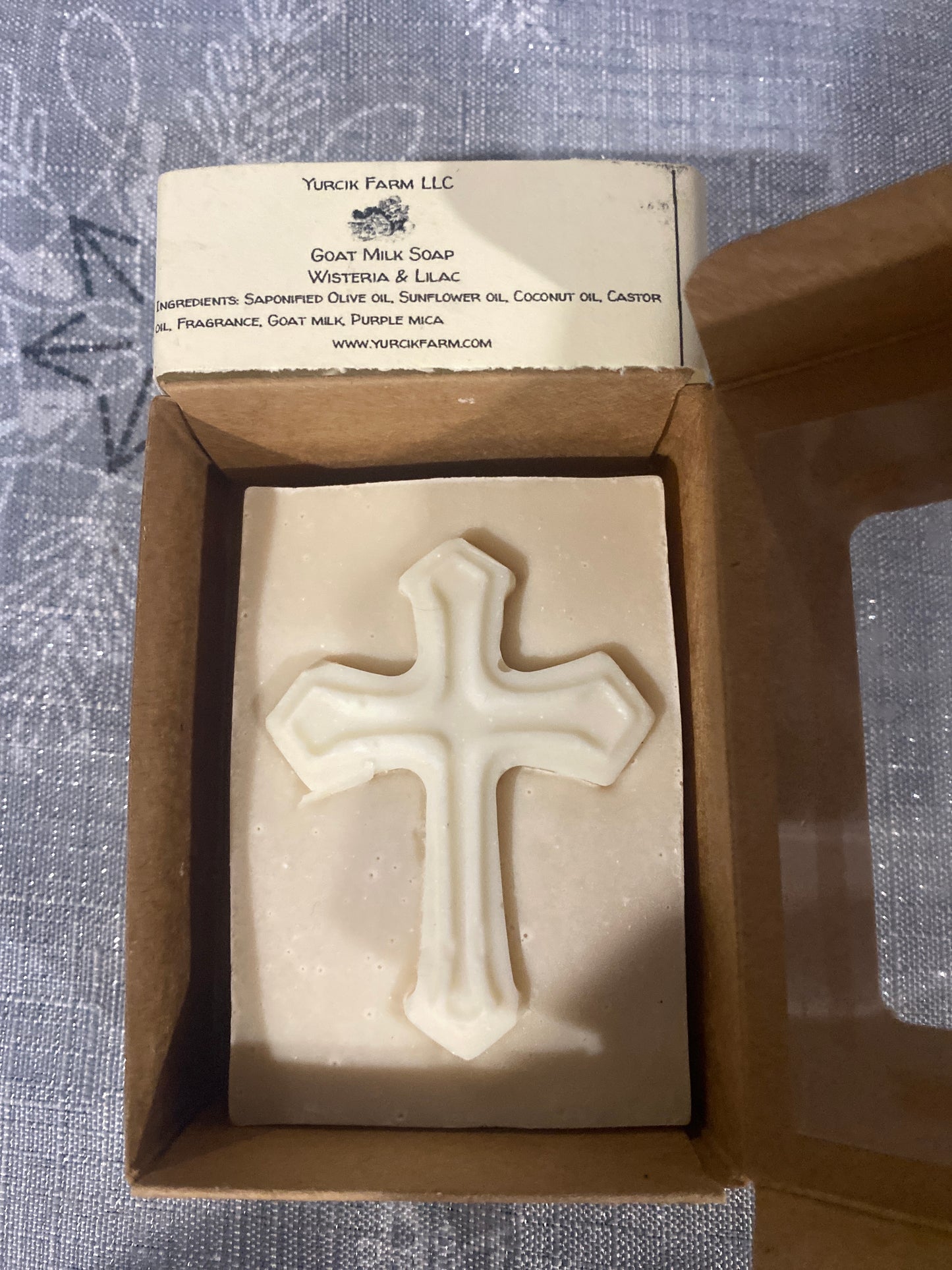 Wisteria & Lilac white cross goat milk soap