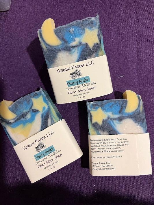 Starry Night goat milk soap made with beef tallow