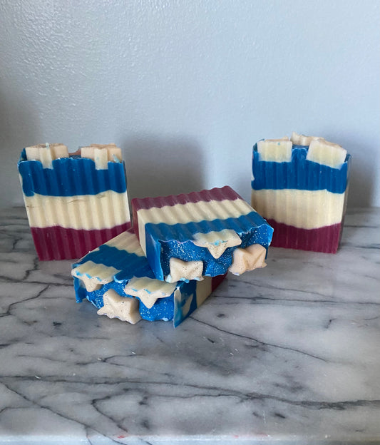 Red, White & Blue Goat milk soap